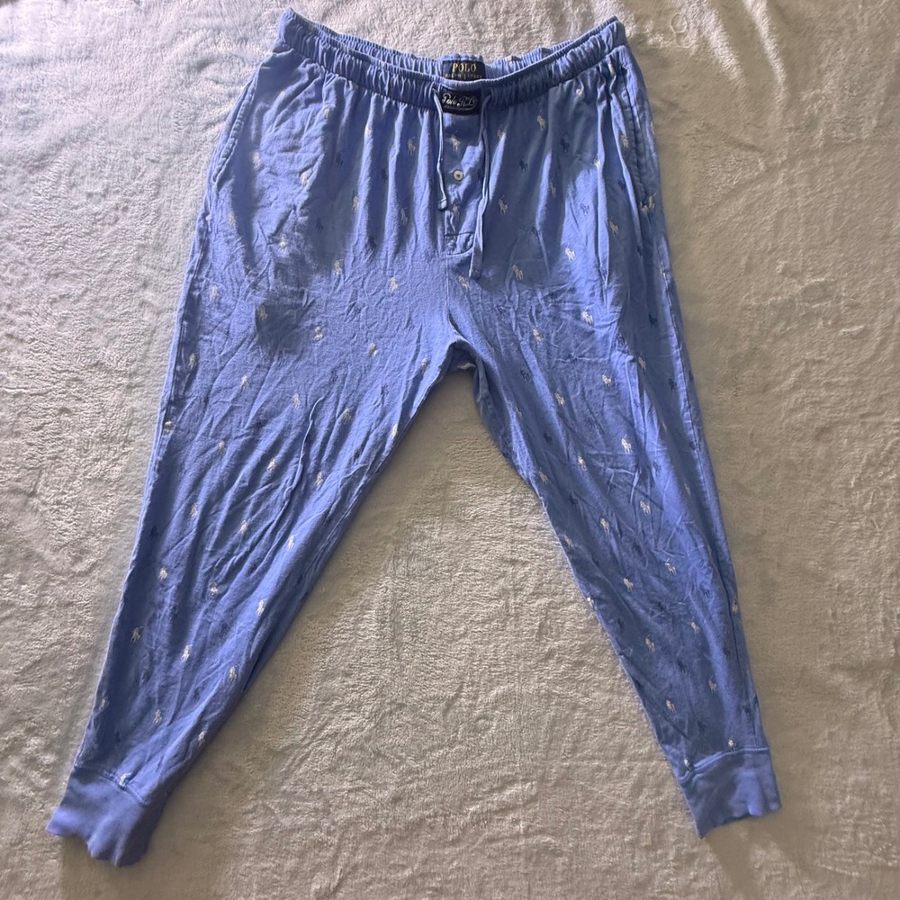 Polo Ralph Lauren Mens Pajama Pants Blue Pony Logo Elastic Waist L